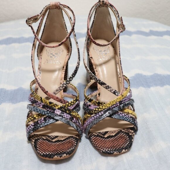 Vince Camuto WINIVEY Strappy Block Heel Sandals 8.5 Multicolor Snake Print - Picture 7 of 11